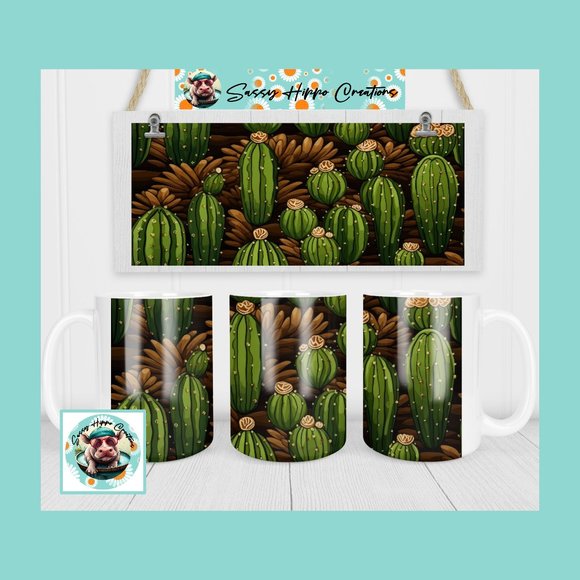 Ceramic Coffee Mug Flowering Cactus Desert Cacti Western 15oz Hand Sublimated - Picture 1 of 4